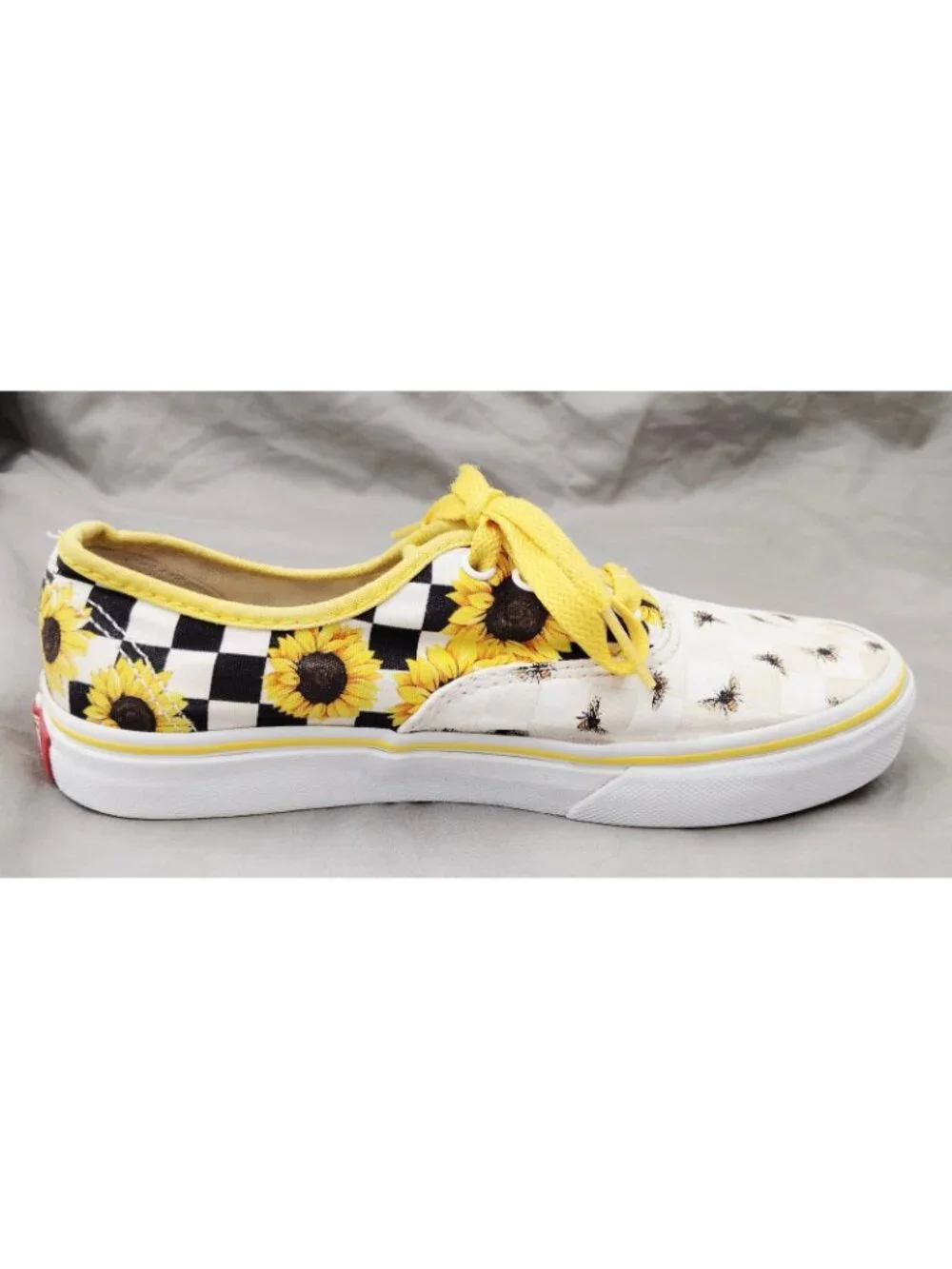 Vans Authentic Sunflower Bee Checkerboard Shoes Yellow Youth Size 3 Canvas